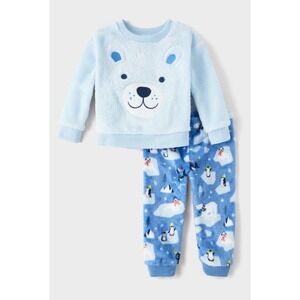 PJ Place Boys Polar Bear Fleece Pajama Set Blue Winter Penguin Narwhal 12-18M